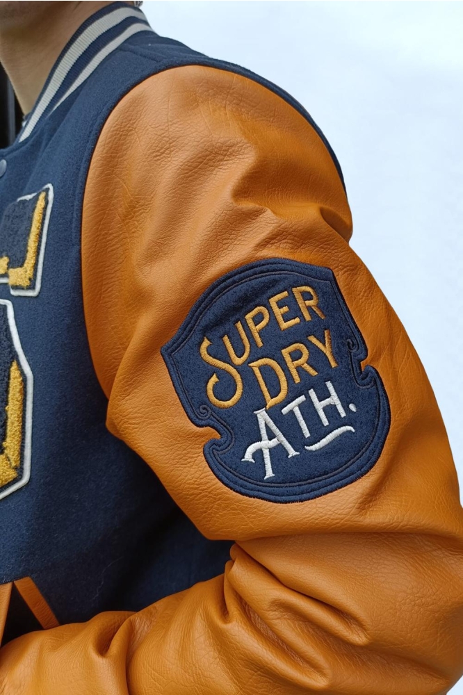 VINTAGE PATCHED VARSITY JKT M5012183A ECLIPSE NAVY/MUSTARD